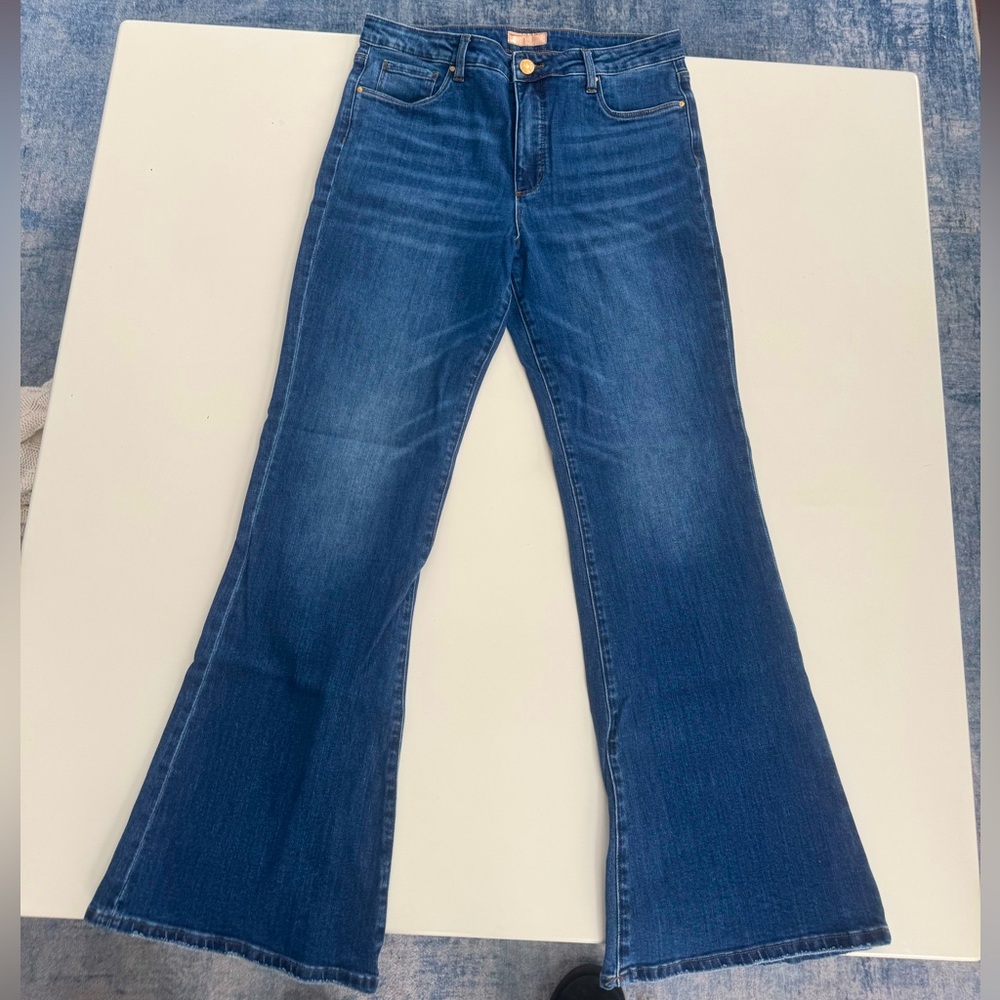 Kut from the Kloth Ana High Rise Flare Dark Stone Wash Denim - 12
